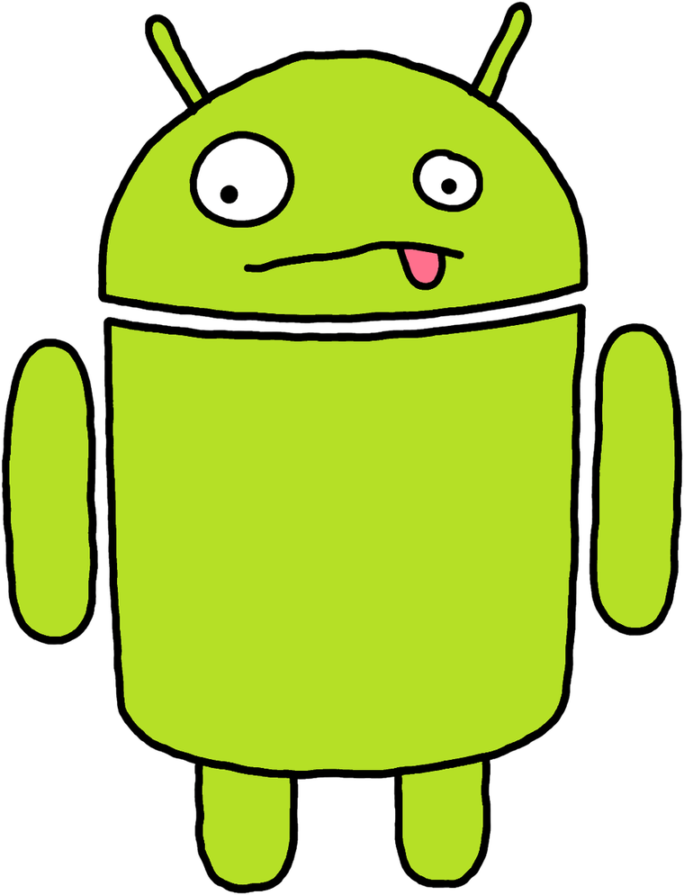 A crooked marker drawing of a green robot with its tongue out