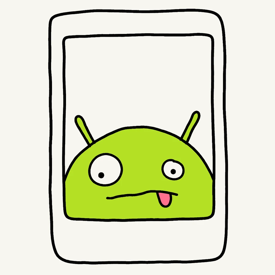 A hand drawn phone with the robot face on the screen