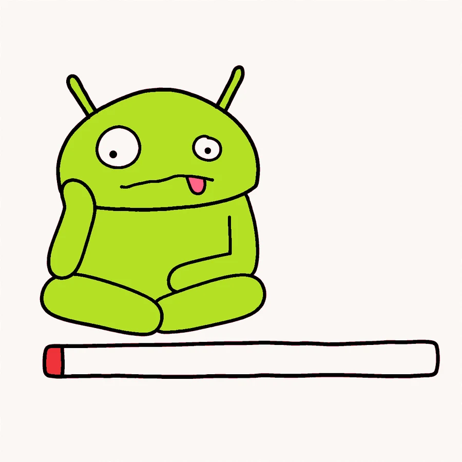 The robot sitting cross legged next to a progress bar that has barely started